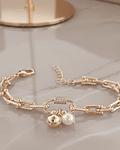 Brazalete Esfera Suprema Eslabones de Lujo y Perla Orgánica oro Laminado