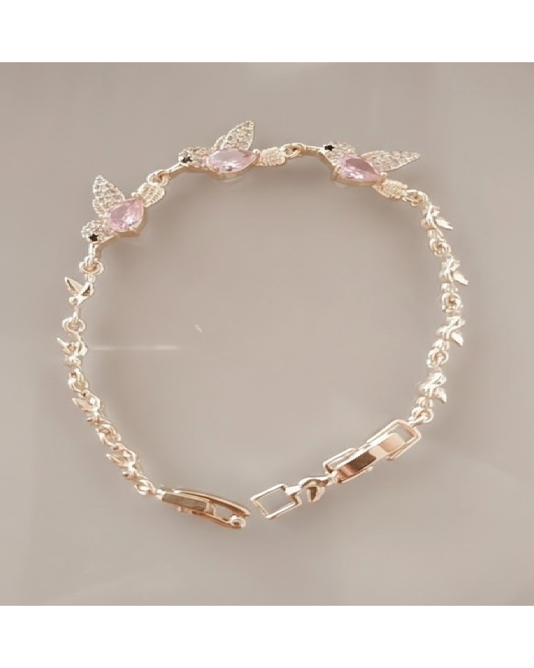 Pulsera Colibríes de Ensueño  Oro Laminado y Circones Rosa