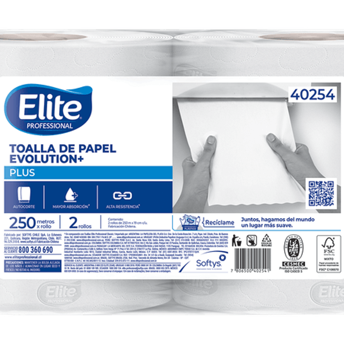 TOALLA DE PAPEL EVOLUTION PLUS 250MTS-2UN (ELITE 40254) 1