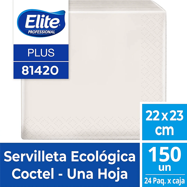 SERVILLETA ECOLOGICA COCTEL UNA HOJA 22X23-150UN (ELITE 81420) 1