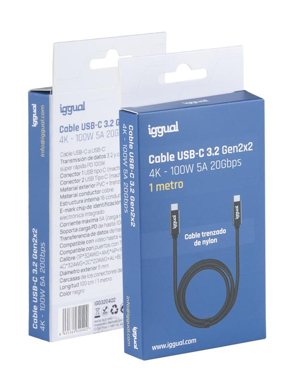 iggual Cable USB-C 3.2 Gen2x2 100W 5A 4K 1m nylon 4