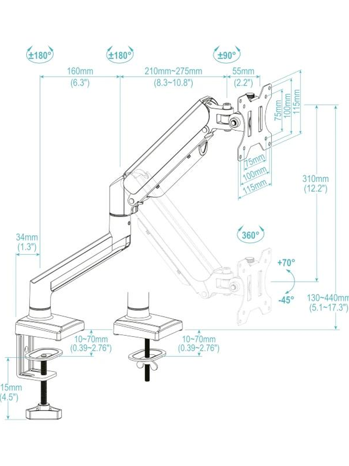 Tooq Soporte mesa DB1334TNR-B 1 brazo 13-34