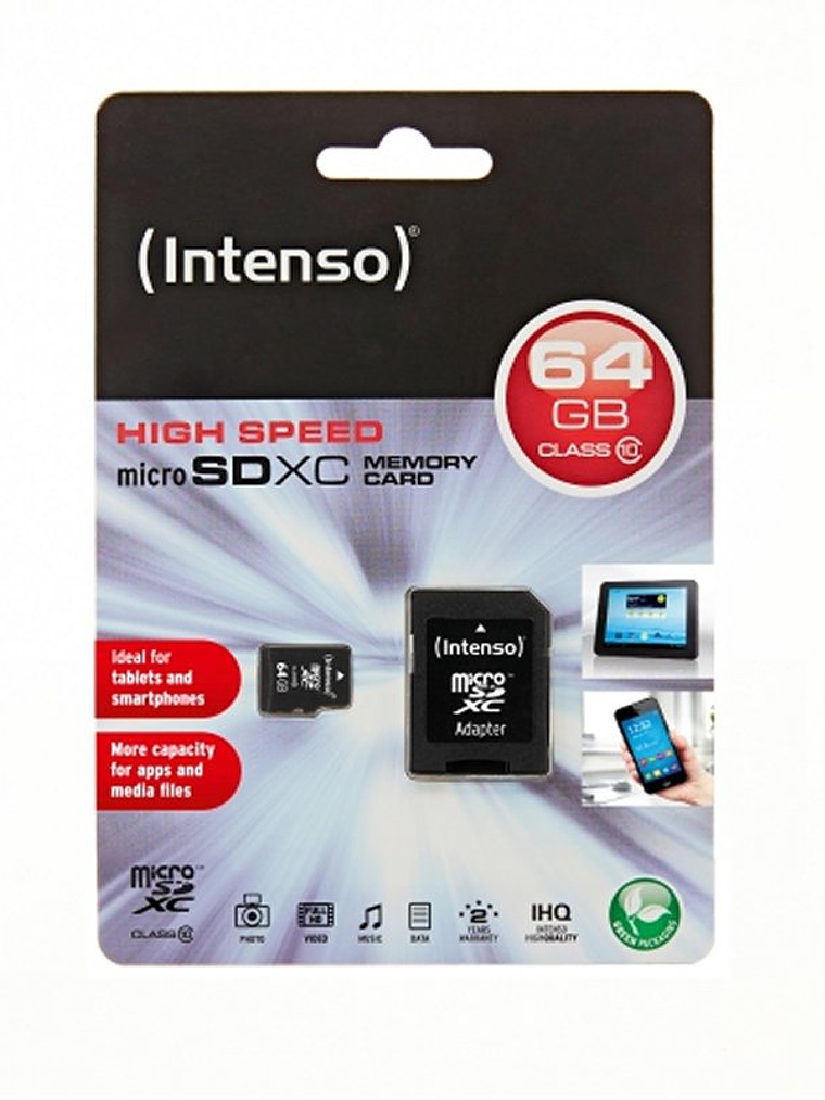 Intenso 3413490 Micro SD clase 10 64GB c/adapt 2