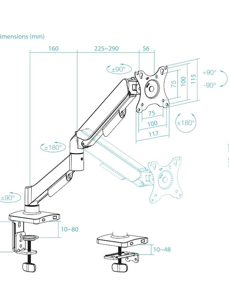 Tooq Soporte mesa DB1733TNR-B 1 brazo 17-32 Negro 2