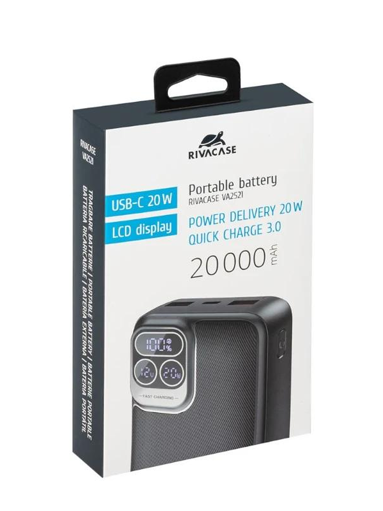 RIVACASE Powerbank VA2521 20000mAh QC/PD/LCD 20W 4