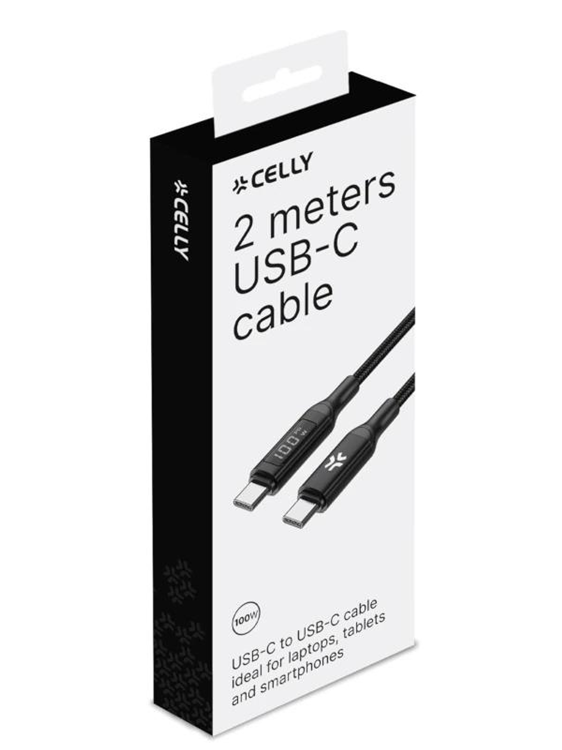 Celly Cable UsbC-UsbC2  2Mt Led BK 100w 2