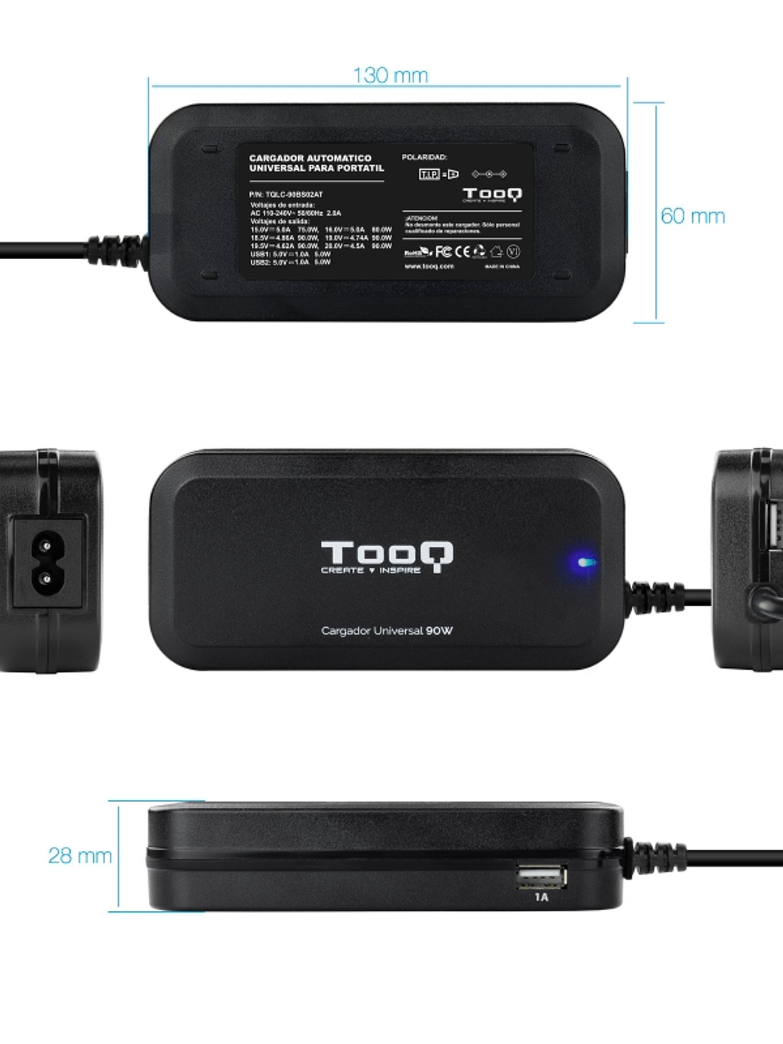 Tooq Cargador universal portátil automático 90w 2