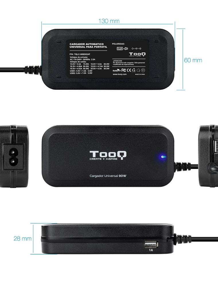 Tooq Cargador universal portátil automático 90w 2