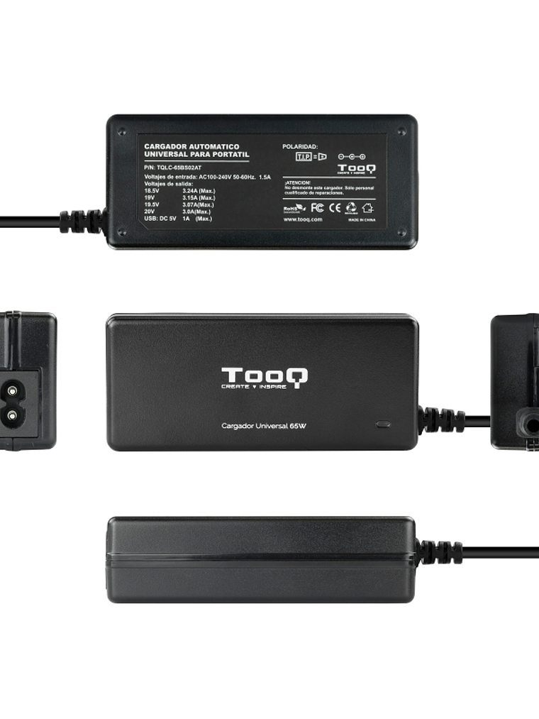 Tooq Cargador portátil 65W 8 Conectores 3