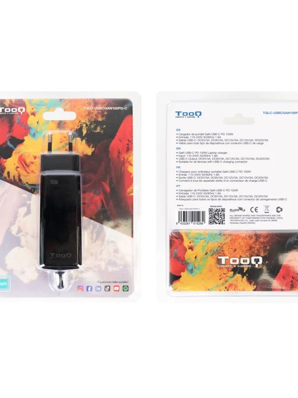 Tooq Cargador portátil GAN USB-C PD 100W Cúbico 4