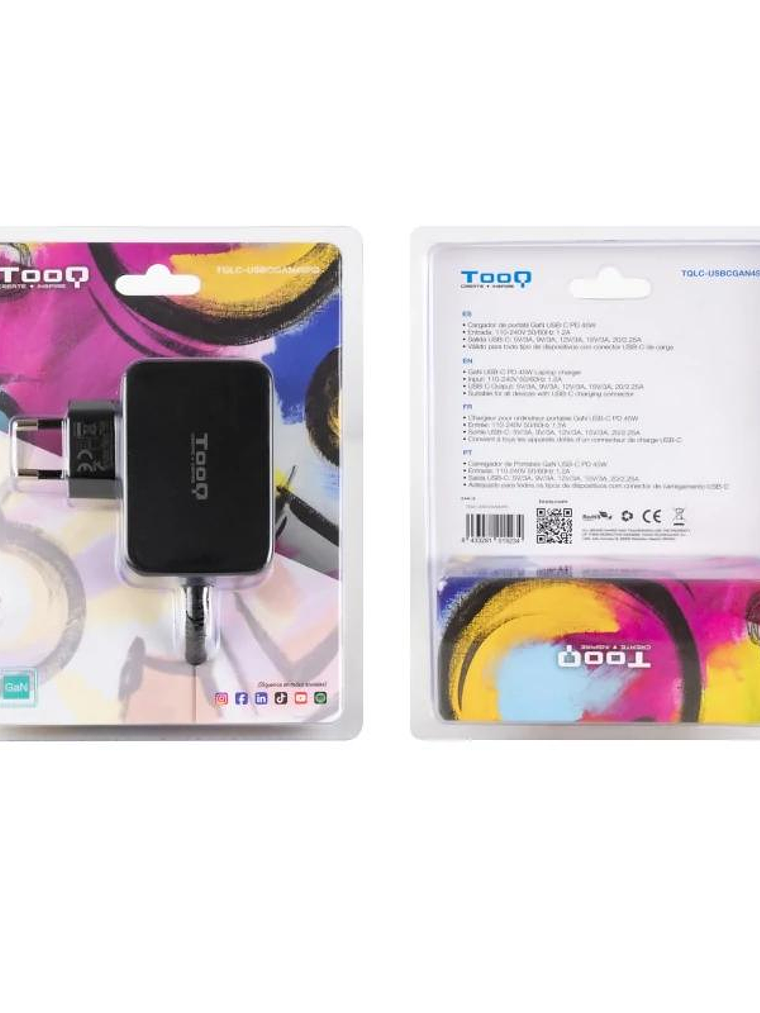 Tooq Cargador portátil GAN USB-C PD 45W Negro 4