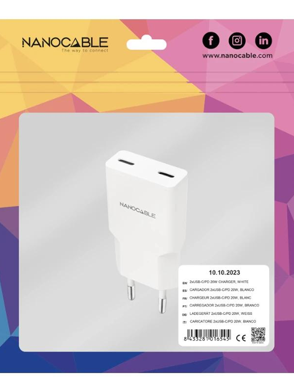 Nanocable Cargador 2xUSB-C/PD 20W  Blanco 2
