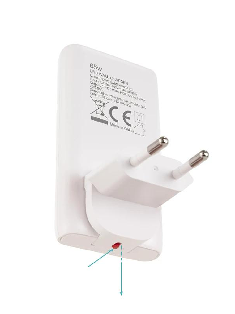 Tooq Cargador pared GAN USB-C/PD + USB-A/QC 65W 3