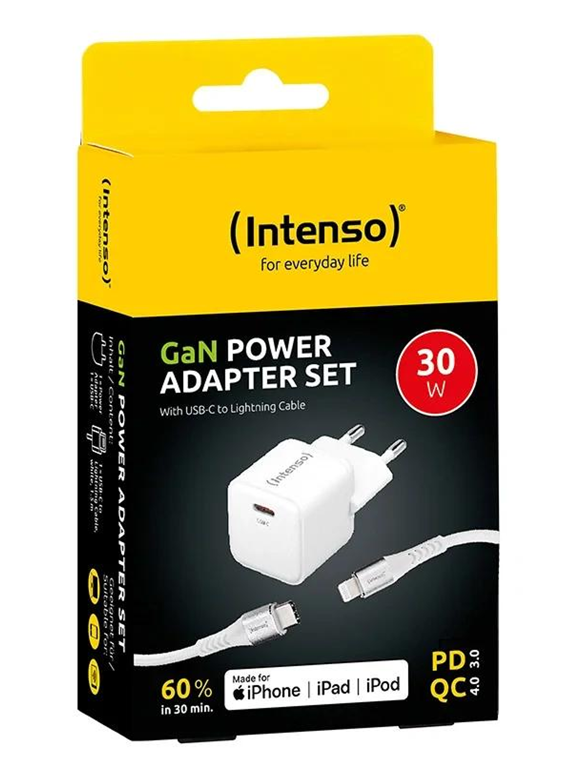 Intenso | KIT Cargador GaN W30C + Cable Lightning 2