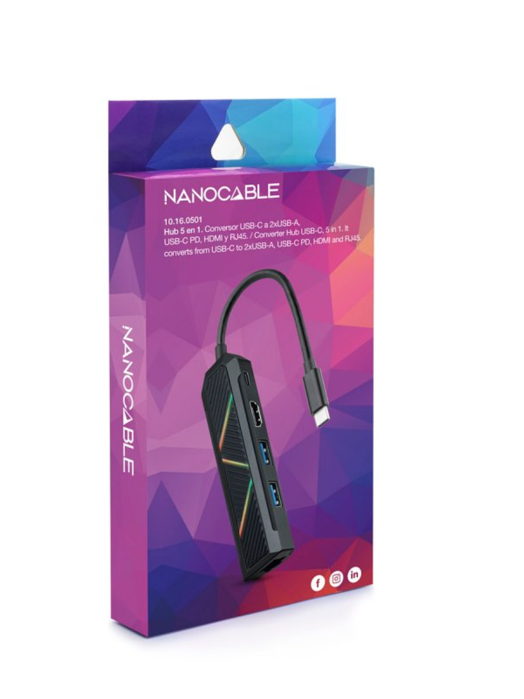 Nanocable Hub USB-C 5 en 1 USB-A+USB-C+HDMI+RJ45 2