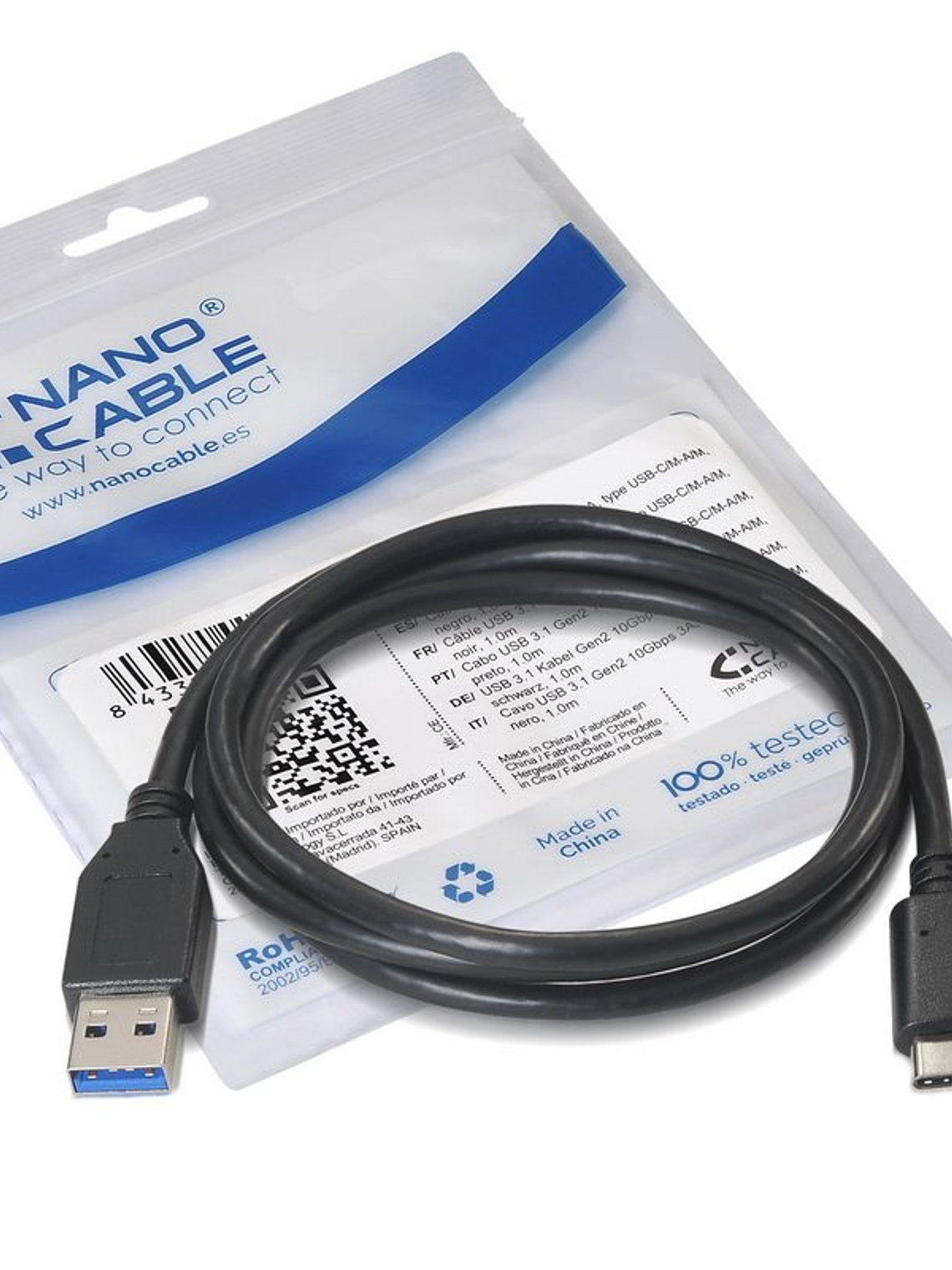 Nanocable Cable USB 3.1 Gen2 10Gbps3A USB-C/M-A/M 2