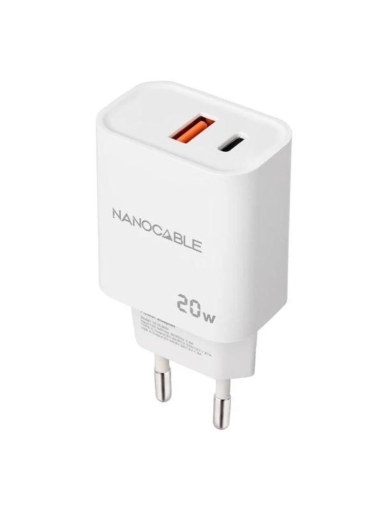 Nanocable Cargador USB-C/PD+USB-A/QC 20W Blanco 1
