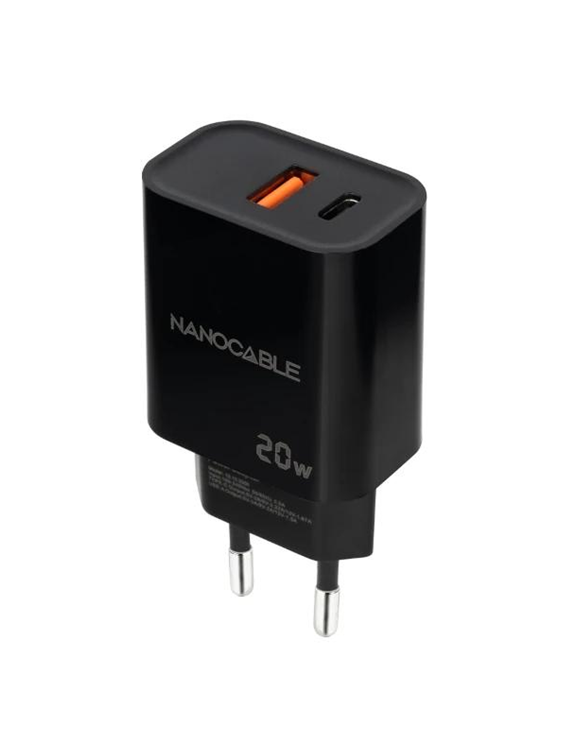 Nanocable Cargador USB-C/PD+USB-A/QC 20W Negro 2