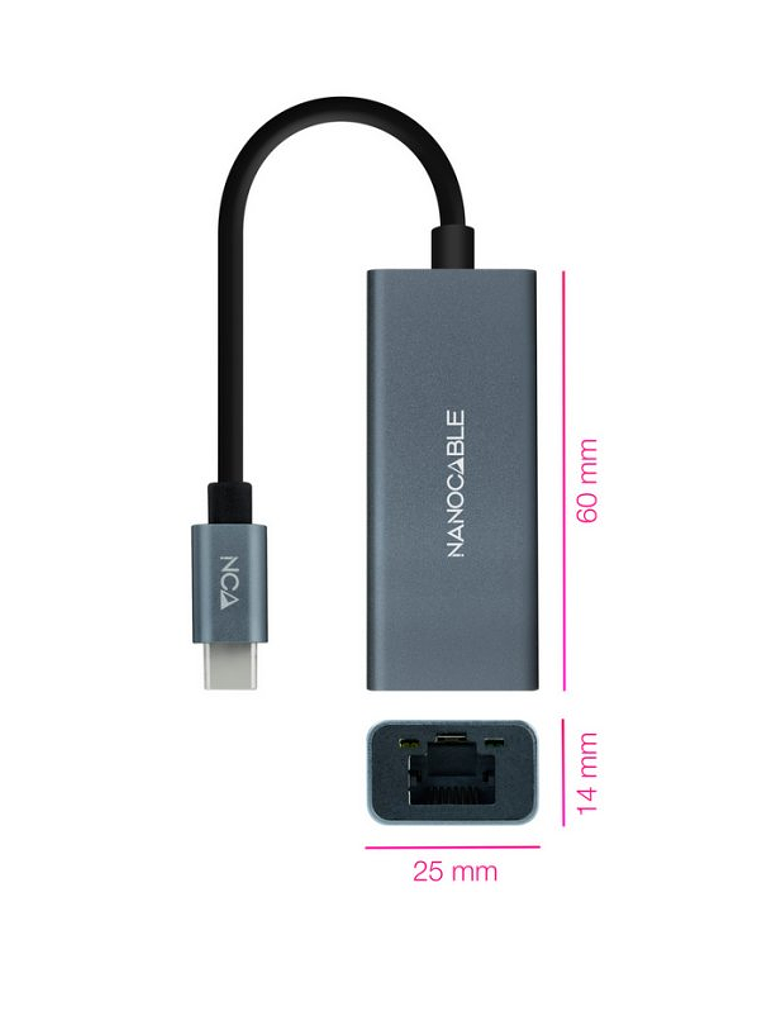 Nanocable Conversor USB-C Ethernet Gigabit 2