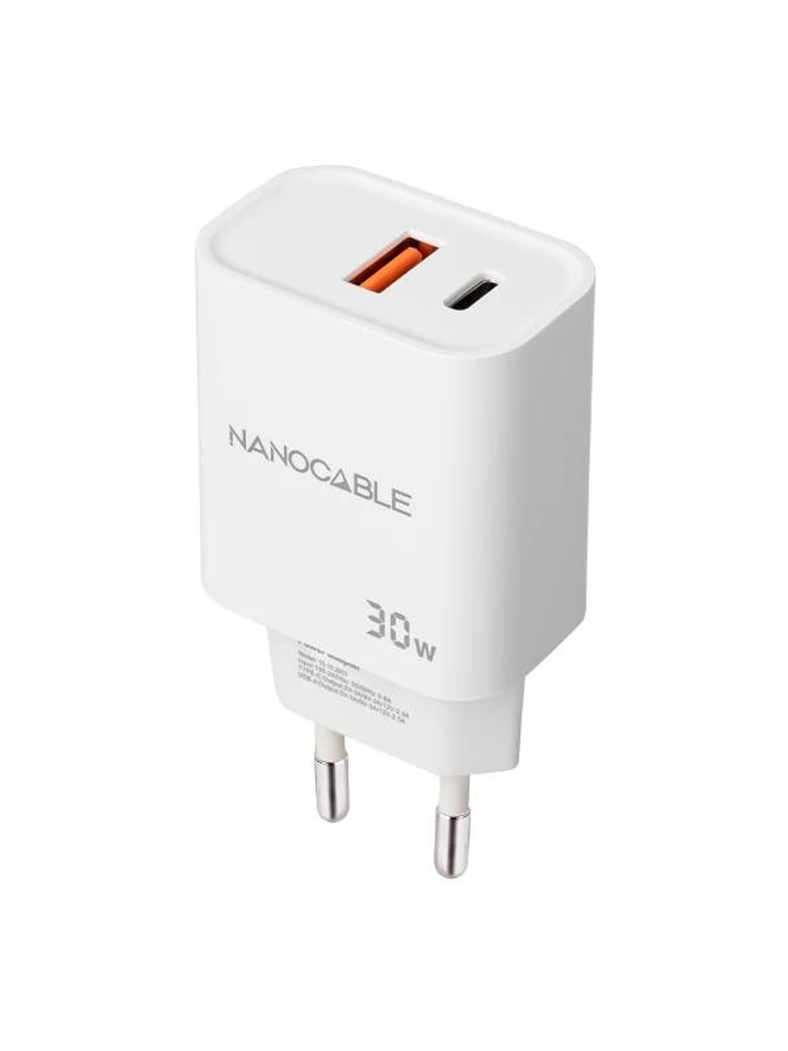 Nanocable Cargador USB-C/PD+USB-A/QC 30W Blanco 1