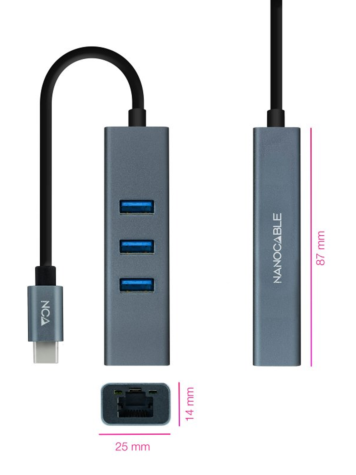 Nanocable Conversor USB-C Ethernet +3xUSB 3.0 2