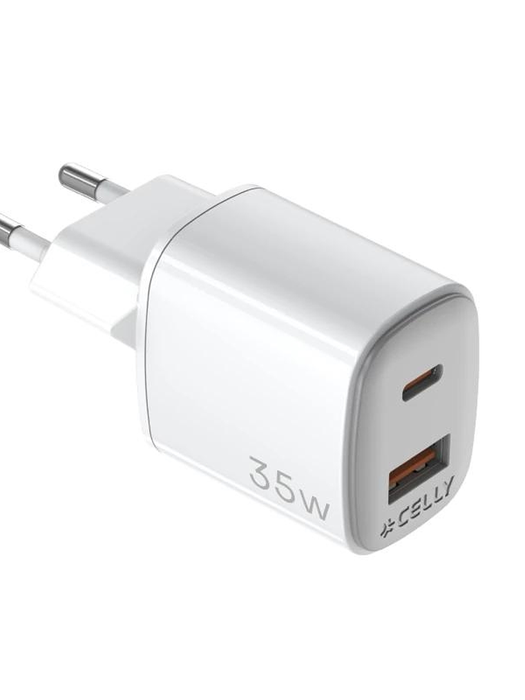 Celly Cargador Gan  1USB 1USBC 35w WH 1