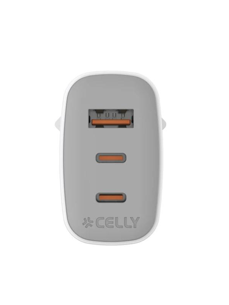 Celly Cargador Gan 1Usb 2Usb-C 65w WH 3