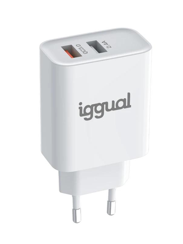 iggual Cargador doble 2xUSB carga rápida QC3.0 30W 2