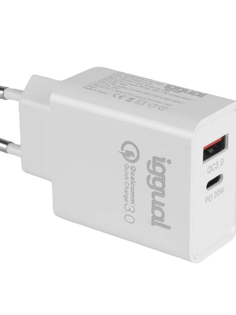 iggual Cargador doble USB QC3.0 + tipo C PD 20W 1