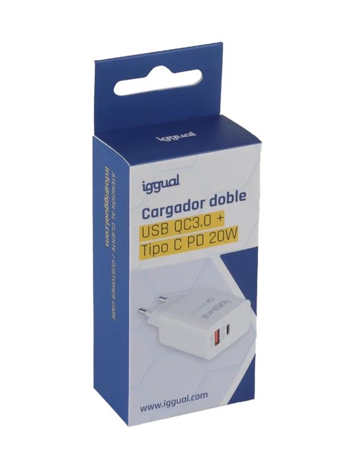iggual Cargador doble USB QC3.0 + tipo C PD 20W 3