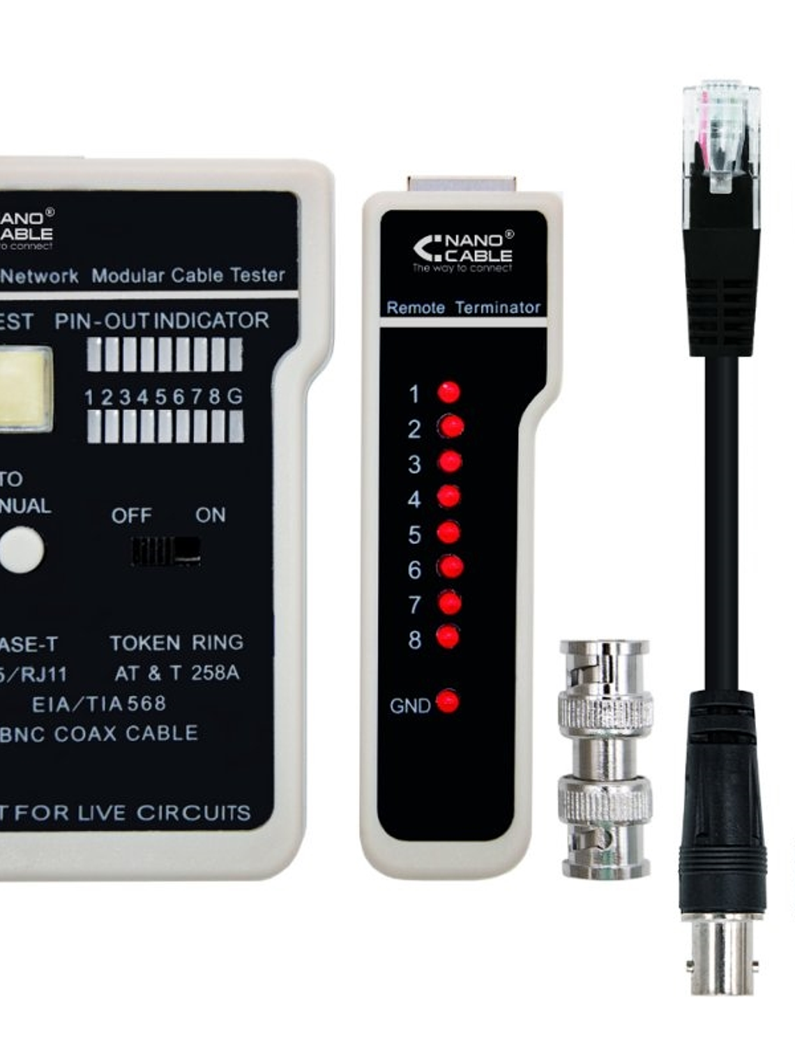 Nanocable Testeador cable RJ11/RJ12/RJ45, coaxial 1