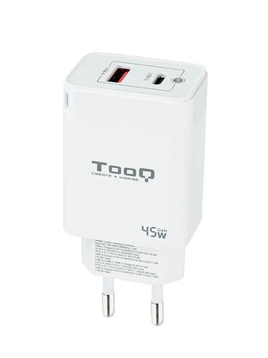 Tooq Cargador pared GAN USB-C/PD+USB-A/QC 45W 1