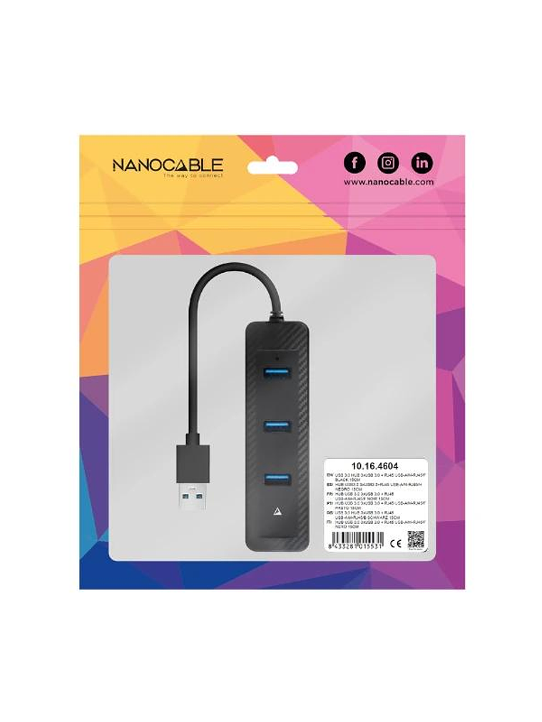 Nanocable Conversor USB 3.0 Ethernet + 3xUSB 3.0 3