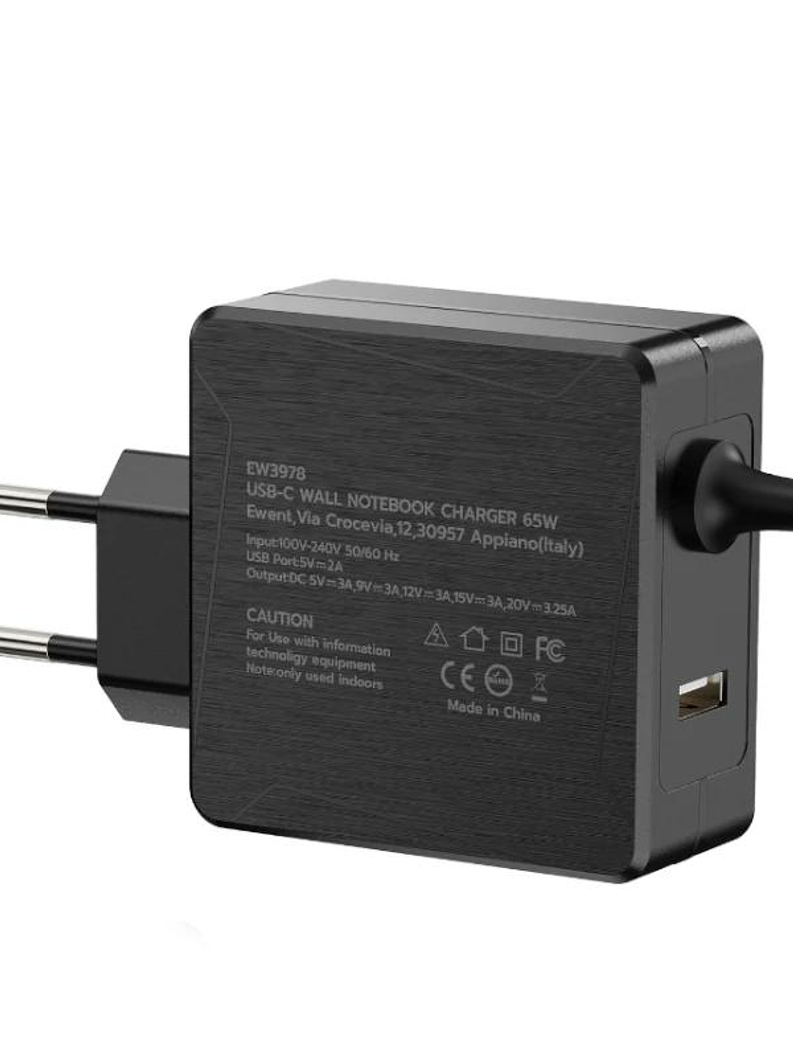 EWENT Cargador USB-CPD 65W + Puerto USB-A 3
