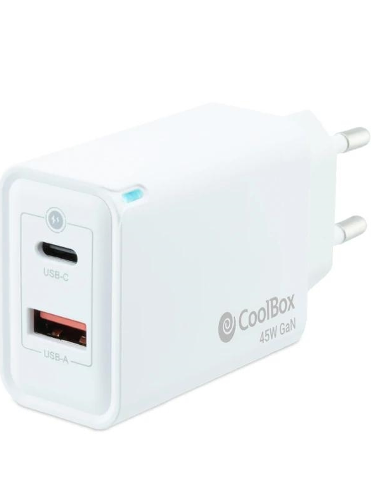 Coolbox Cargador Pared GAN 45W USB-C/USB-A 1