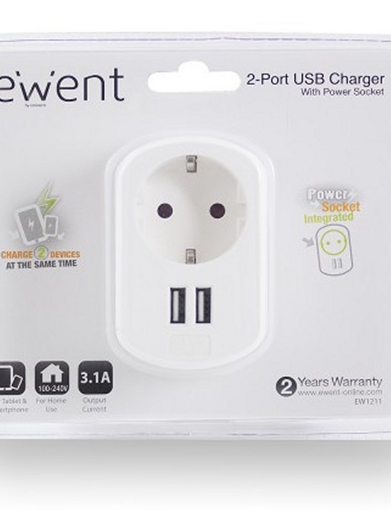 EWENT EW1211 Cargador 2 puertos usb 3.1A 4