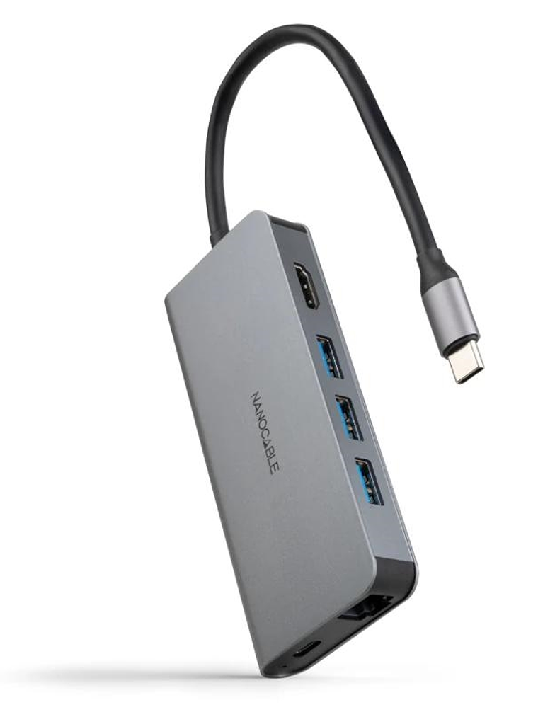 Nanocable Hub 8en1 USB-A+HDMI+USB-C PD+RJ45+TF+SD 1