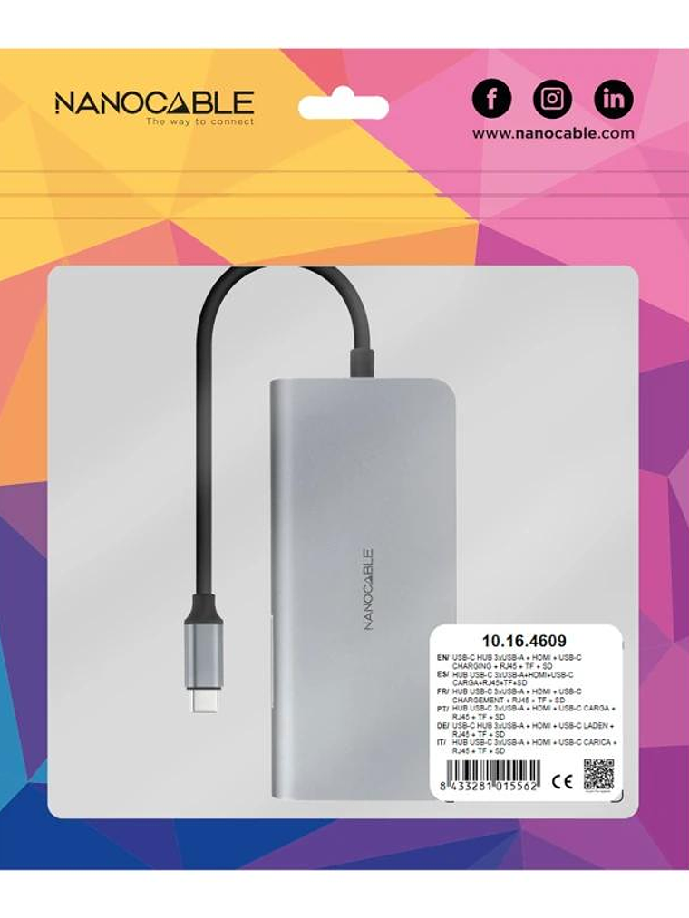 Nanocable Hub 8en1 USB-A+HDMI+USB-C PD+RJ45+TF+SD 4