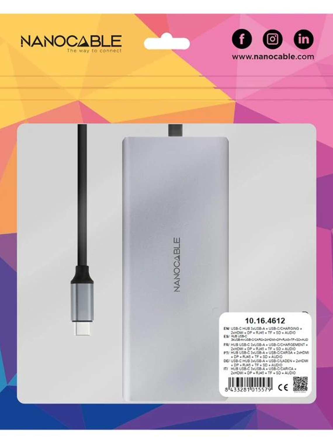 Nanocable Hub 12en1 USB-A/C+HDMI+DP+RJ45+TF+SD+AU 4