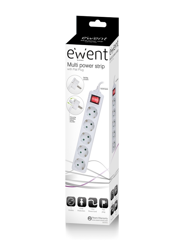 EWENT EW3955  Regleta 5 Tomas / 1 interruptor 1.5m 2