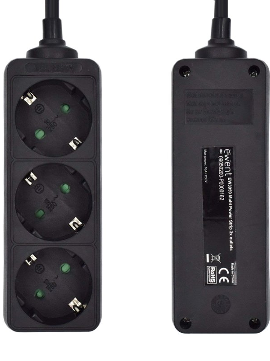 Ewent Ew3959 Regleta 3 tomas Negro 2