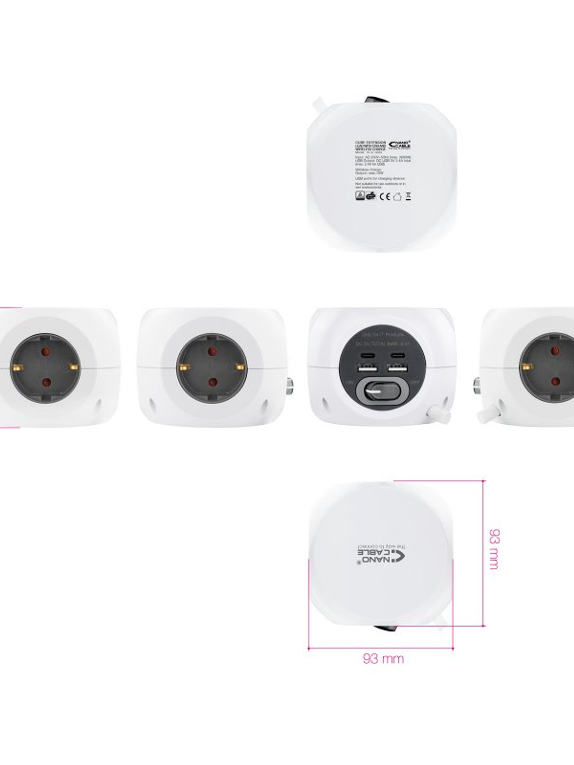 Nanocable Base de enchufes con 4 USB Blanco 3