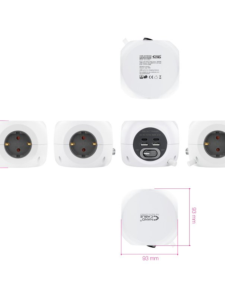 Nanocable Base de enchufes con 4 USB Blanco 3