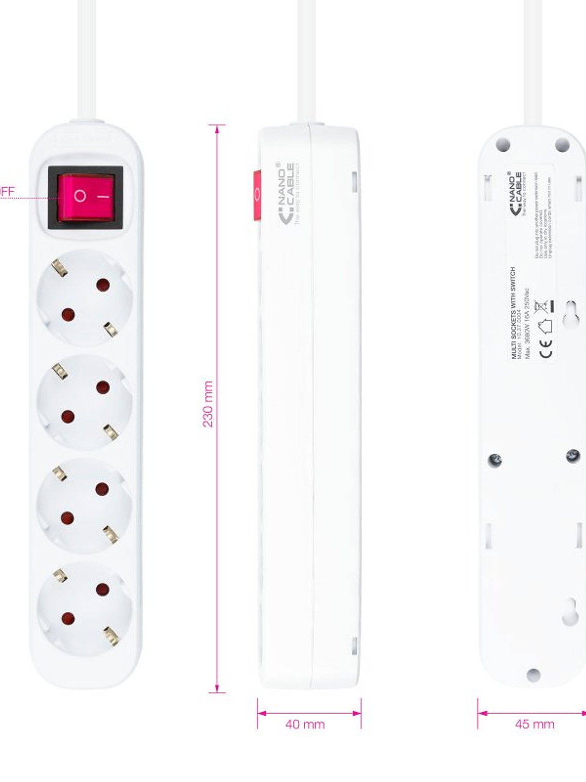 Nanocable Regleta 4 tomas con interruptor Blanca 2