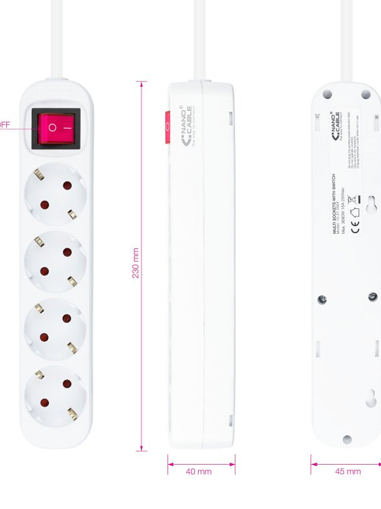 Nanocable Regleta 4 tomas con interruptor Blanca 2