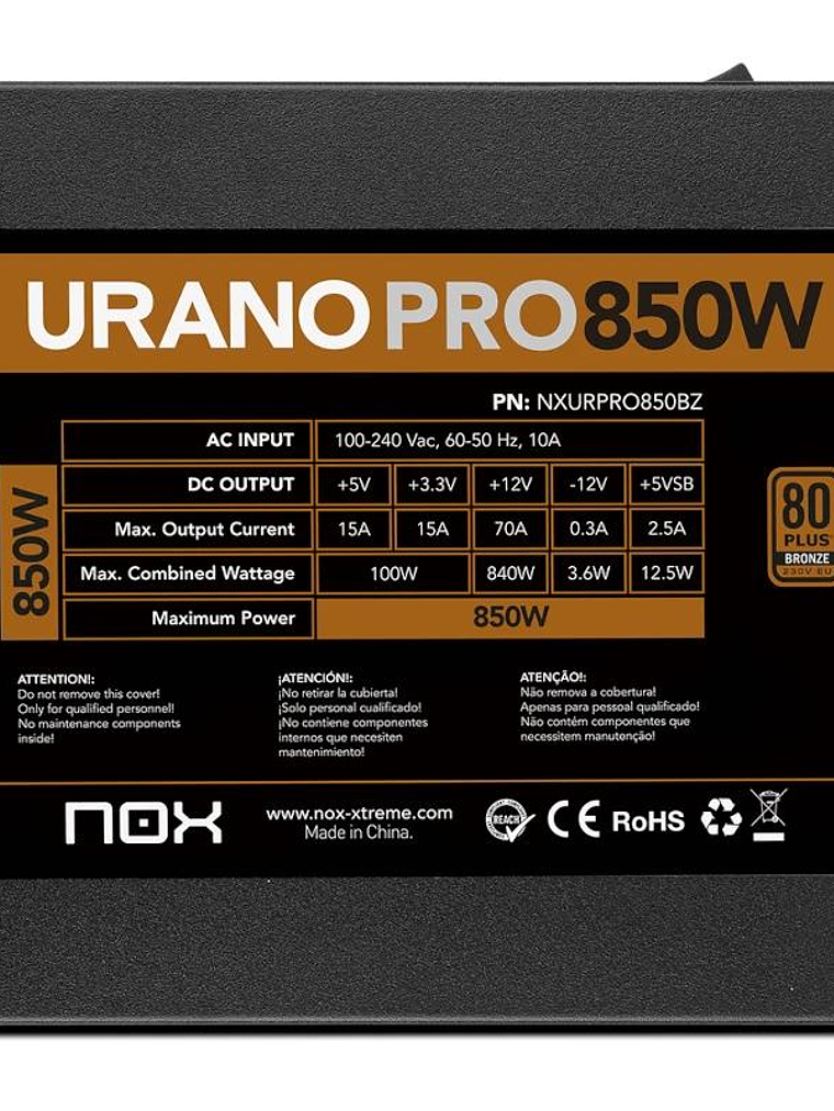 NOX Fuente ATX Urano PRO 850W Bronze 4