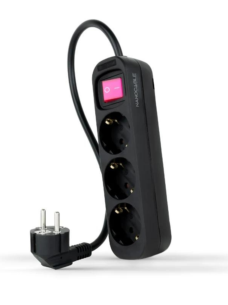 Nanocable Regleta 3 Tomas Interruptor Negro 1