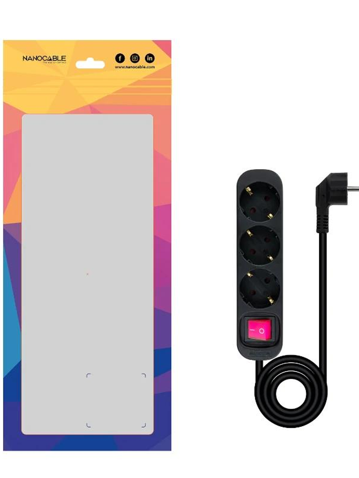 Nanocable Regleta 3 Tomas Interruptor Negro 3