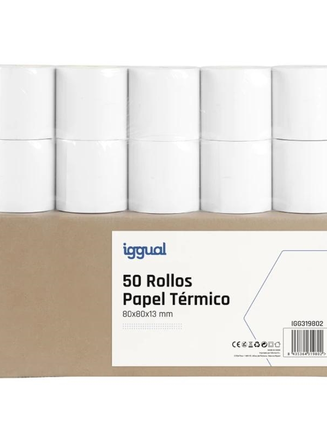 iggual Caja 50 rollos papel térmico sin BPA 80x80 1