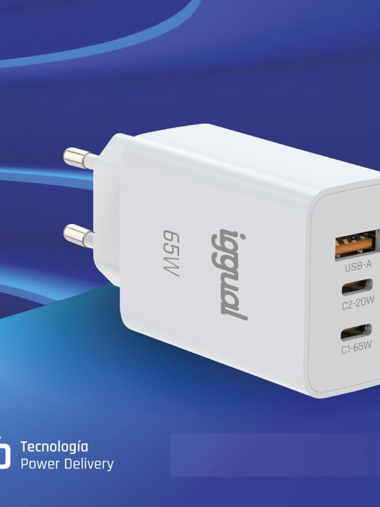 iggual Cargador triple USB-A + 2 x tipo C GaN 65W 2